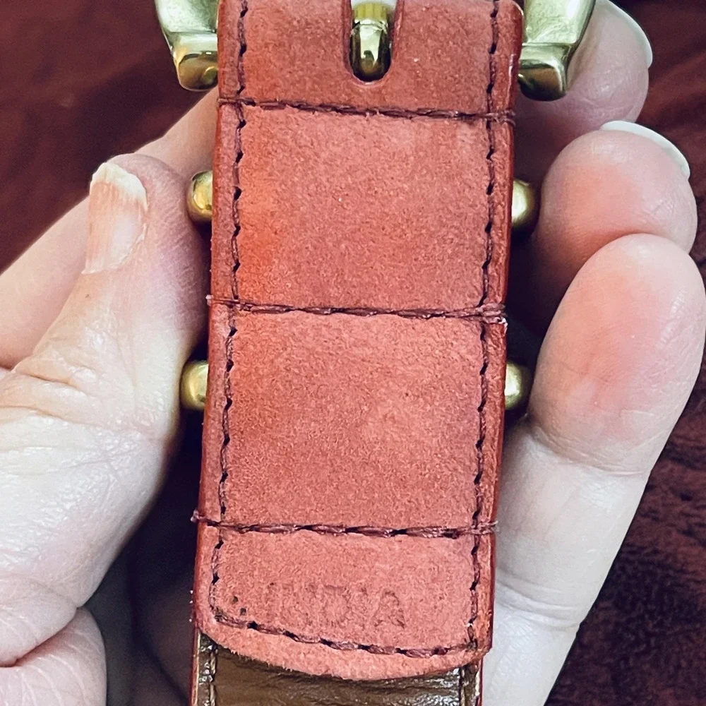 Full Grain Leather Belt Womens L Pink Suede Solid Brass Buckle Made In India‎